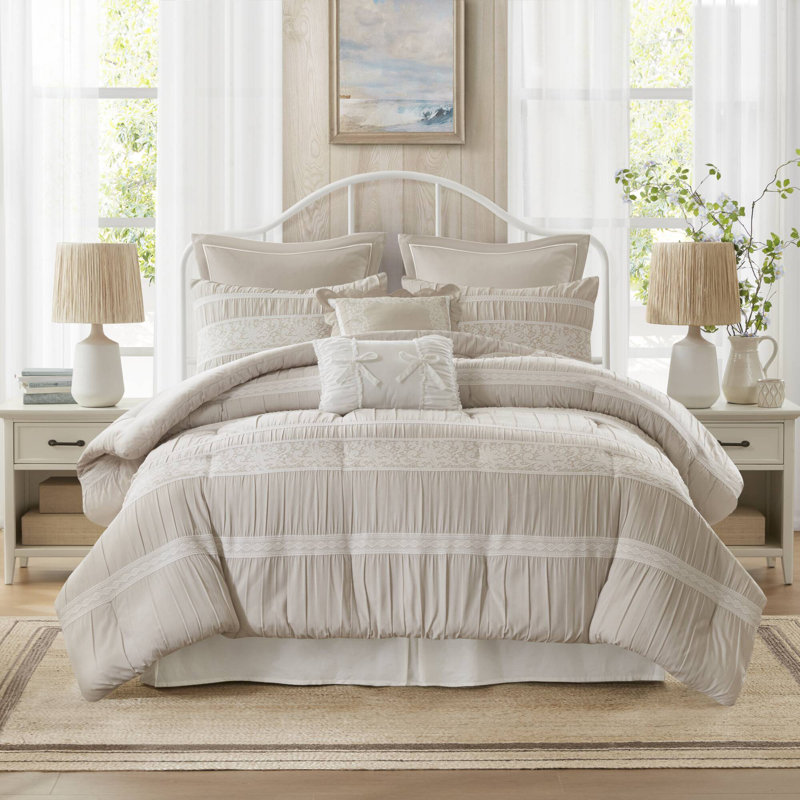 Neutral Polyester King Bedding Sets, Shabby Chic Style For Home