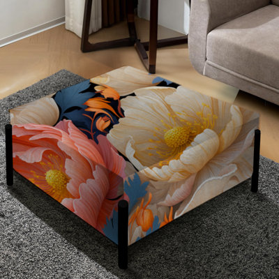 Beige et rose floral Grace - grand repose-pieds carré floral