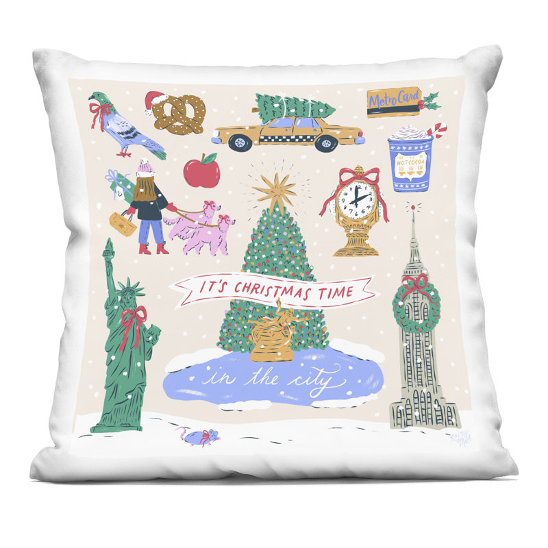 Coussin décoratif imprimé de Noël à New York par Krissy Mast