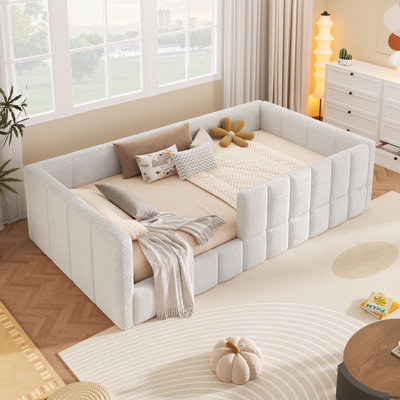Boucloft 2 Piece Upholstered Daybed with Plush Boucle Fabric and Solid Wood Frame