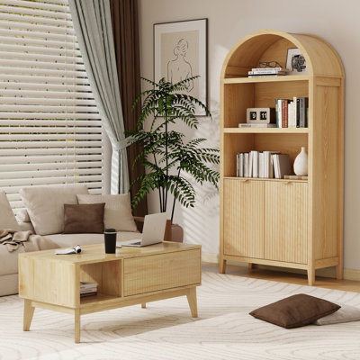 Table basse à plateau relevable, armoire à bibliothèque arquée, rangement pour bureau personnel