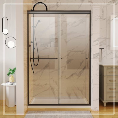 44In.-48 In. X 72 In. Traditional Sliding Shower Door In Matte Black With Clear Glass