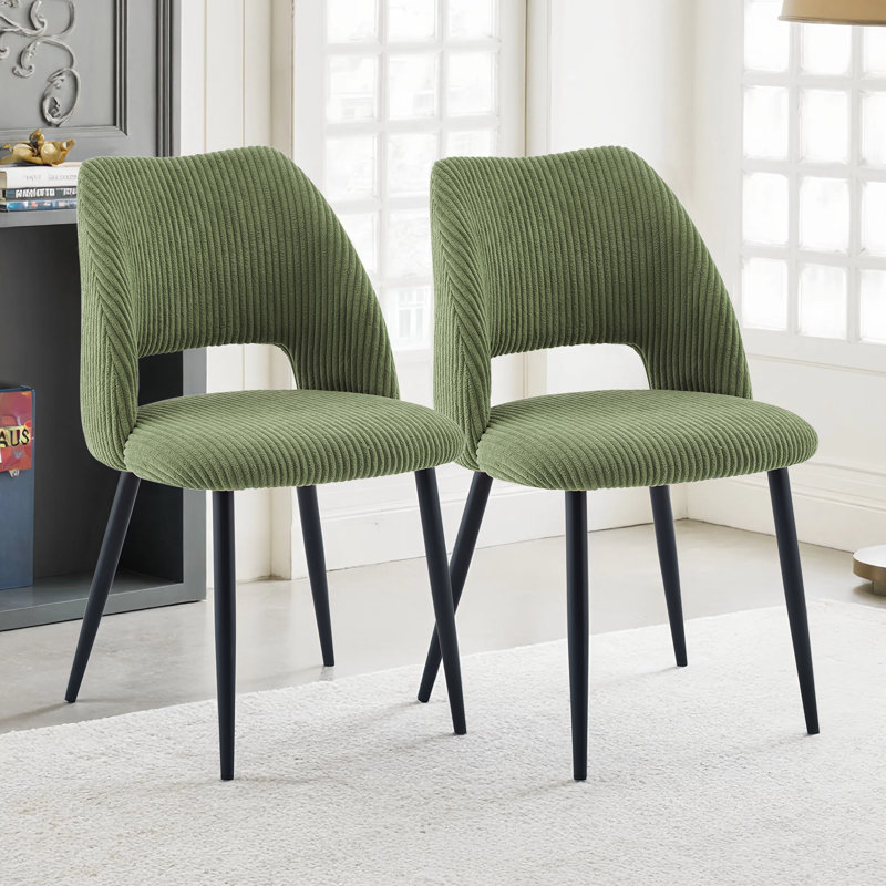 Efrat Corduroy Wide Back Upholstered Dining Chair (Set of 2), Green, 2