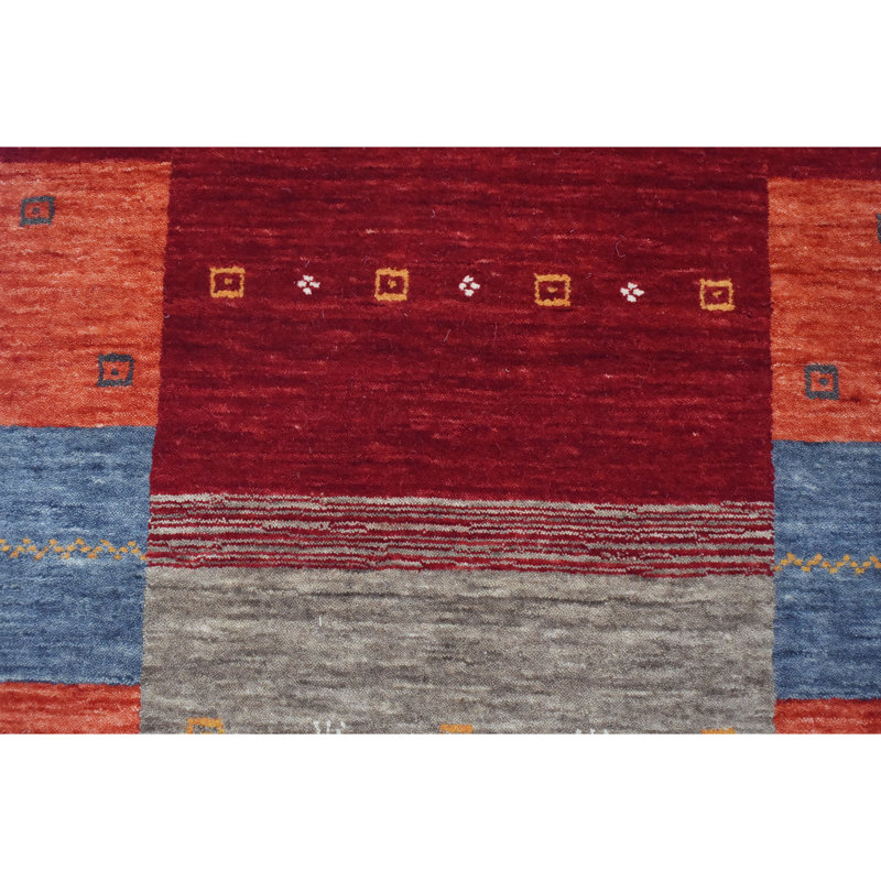 Hand Knotted Wool Area Rug in Black/Gray/Red/Beige, Runner 2'6" x 12'