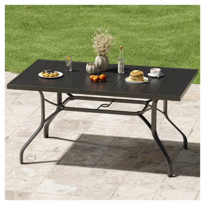 Outdoor Dining Table 60"X35", Rectangle Patio Dining Table With 1.57" Umbrella Hole, Outdoor Metal Furniture For Patio, Graden, Backyard And Poolside, Weather-Resistant
