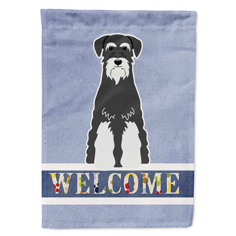 Polyester 2 côtés 40 x 28 po welcome drapeau maison, Schnauzer standard poivre et sel assis