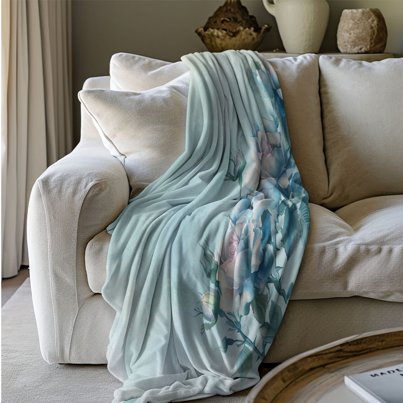 Douces roses bleues - couverture Sherpa de qualité supérieure 1 pièce, Grand lit