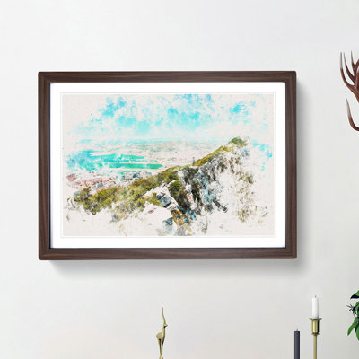 Rock of Gibraltar Skyline Watercolour - Picture Frame Graphic Art Print