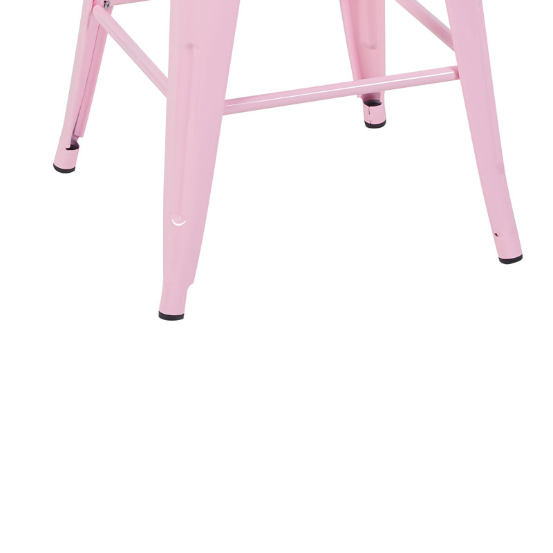  24-Inch Industrial Metal Counter Stools, Stackable Indoor/Outdoor Barstools, Set of 4, Pink, 4, 24-inch, Pink