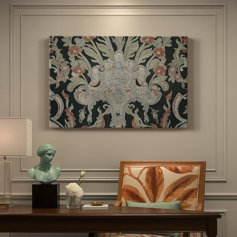 Soie tissée / détail de tissu damassé-William Morris-Toile tendue avec châssis-c. Fin du 19e siècle, 8 x 12