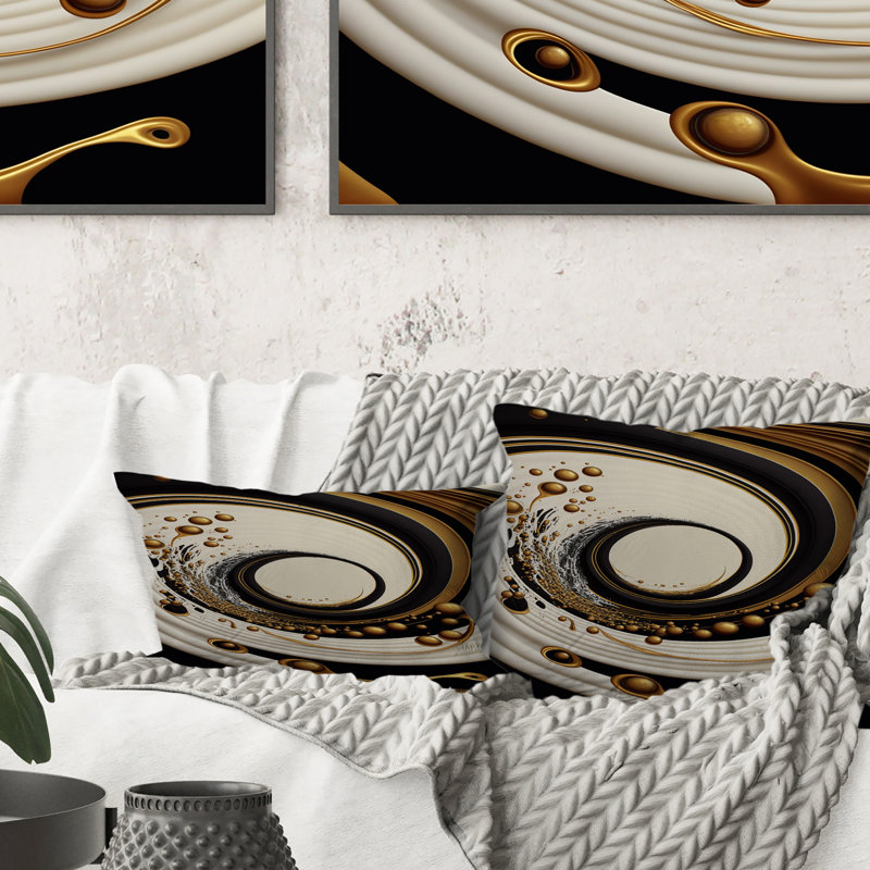 Coussin décoratif noir, argent et or mélangeant tourbillons IV - spirales abstraites