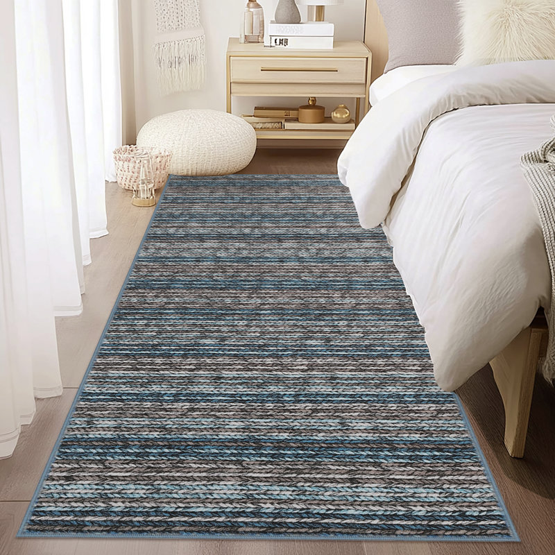 Tapis de couloir lavable pour couloir 2 x 6 antidérapant pour cuisine moderne, Bleu, Tapis de couloir 2 pi x 6 pi