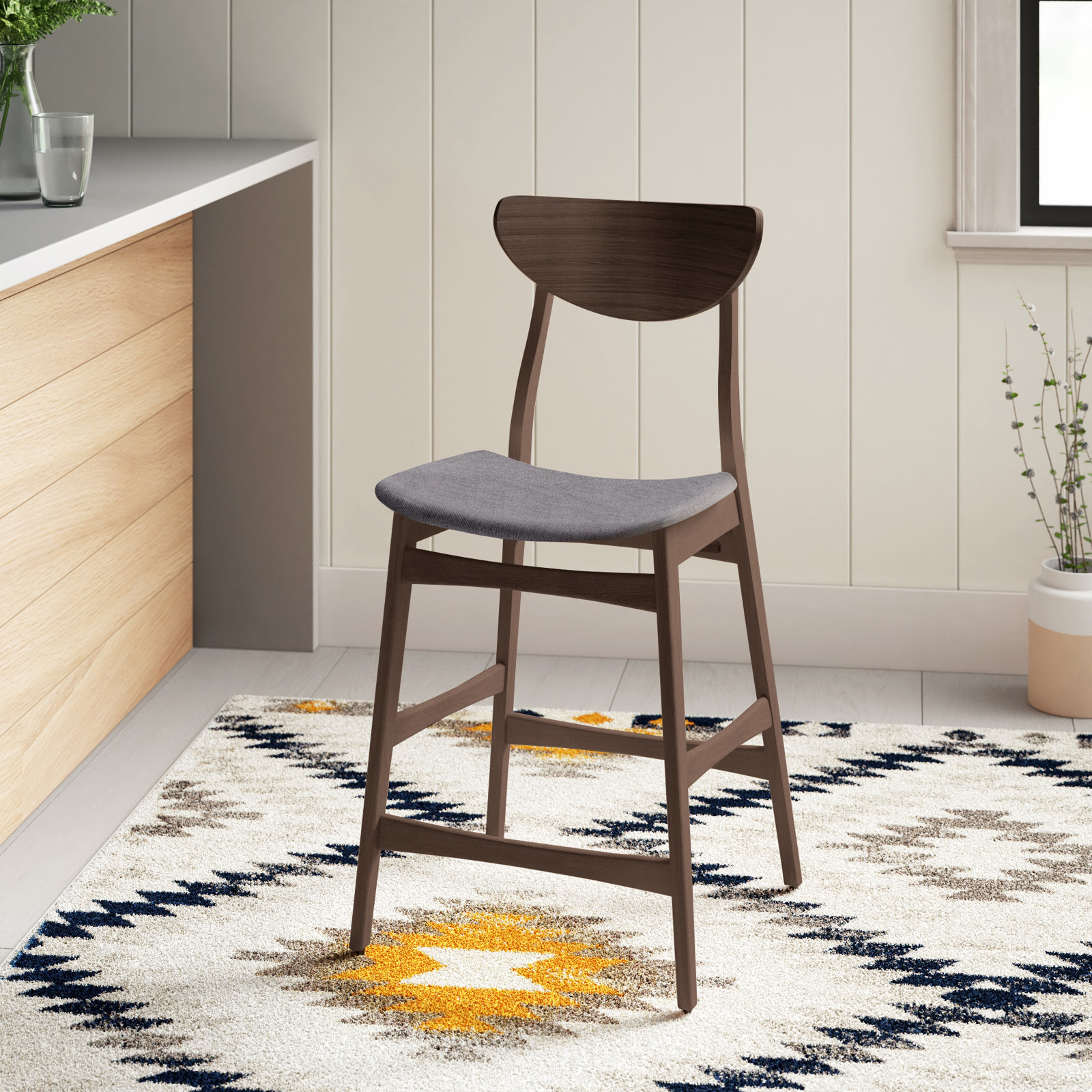 Fitz 24" Bar Stool, Dark Gray, Walnut