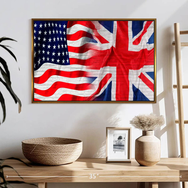 Drapeau américain et britannique, Cadre flottant doré, 25 po x 17 po