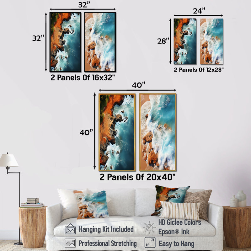Ensemble de 2 décorations murales Rocky Beach, Cadre noir, H 28 po x l 25 po