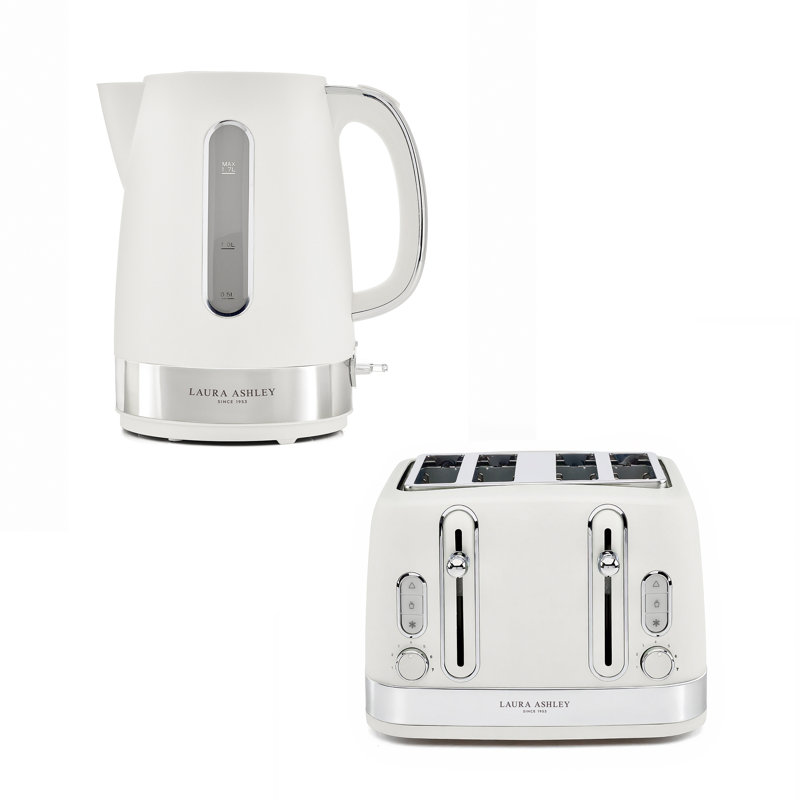 Laura Ashley Jug Kettle 4 Slice Toaster Kitchen Bundle, Dove Grey, Cotton White