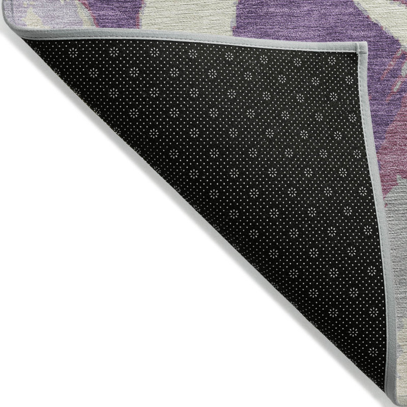 Tapis d'extérieur lavable abstrait ivoire et gris 5 pi x 8 pi mauve