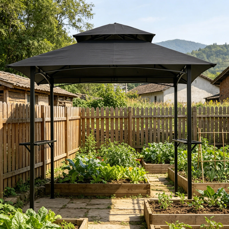 Tente d'auvent, tente d'auvent escamotable, auvent d'extérieur escamotable, toit de tente de barbecue à deux niveaux, Gray