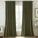 Dennan 100% Blackout Thermal Insulated Linen Drapes,Back Tab Hooks Drapes (Set of 2,With Hooks)