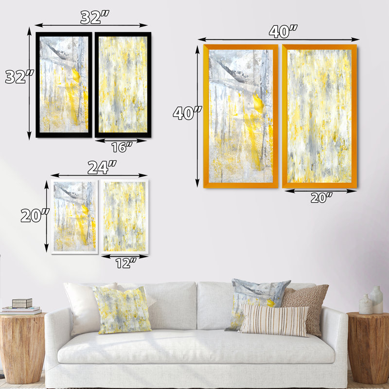 «Gray and Yellow Merging Abstract», ensemble de 2 reproductions sur toile, 20" H x 24" W x 1" D, Cadre photo noir