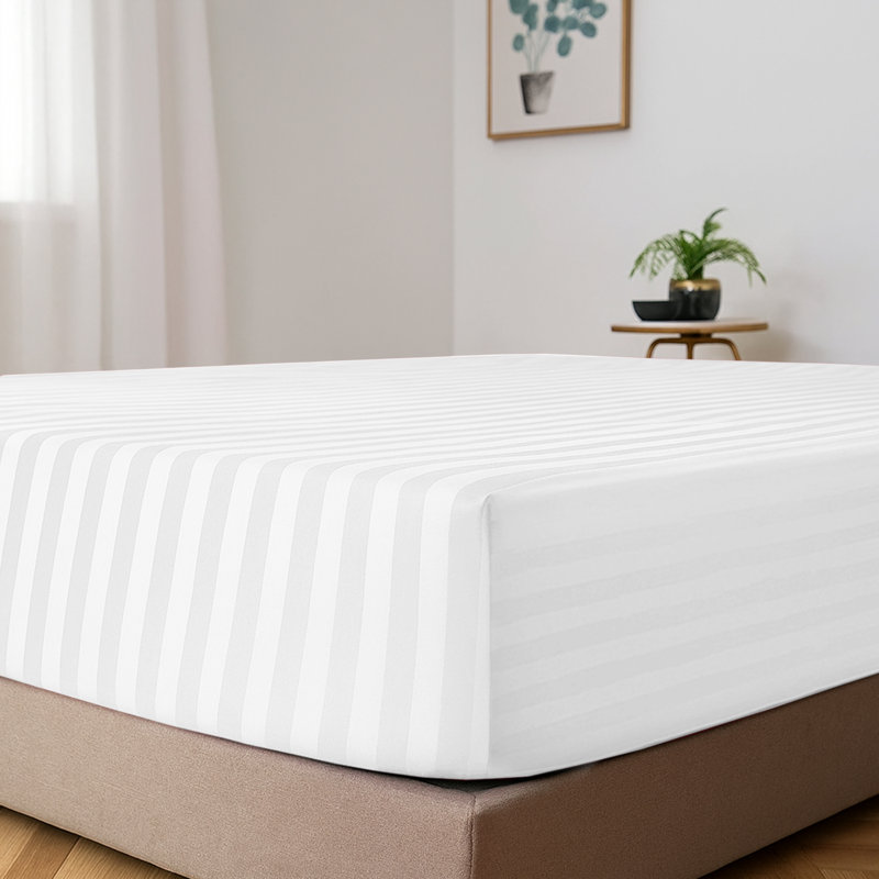 Shaneca Microfiber Striped Fitted Sheet - Ultra-Soft, Fade-Resistant, Deep Pocket Fit, Single (3'), White