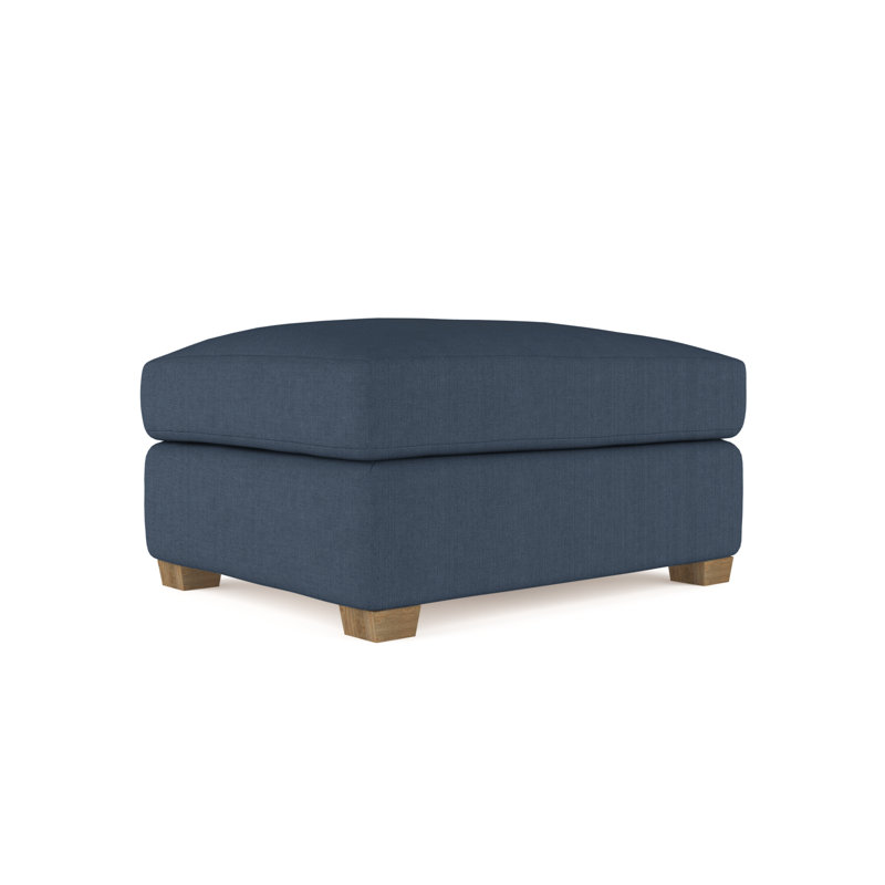Thompson Upholstered Ottoman, Box Weave Linen Bluebell, Weathered