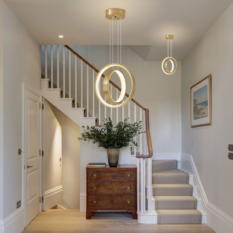 Jansel Modern LED Chandelier Gold Pendant Light 2 Ring Acrylic 34W 4000K Dimmable Height-Adjustable, Gold
