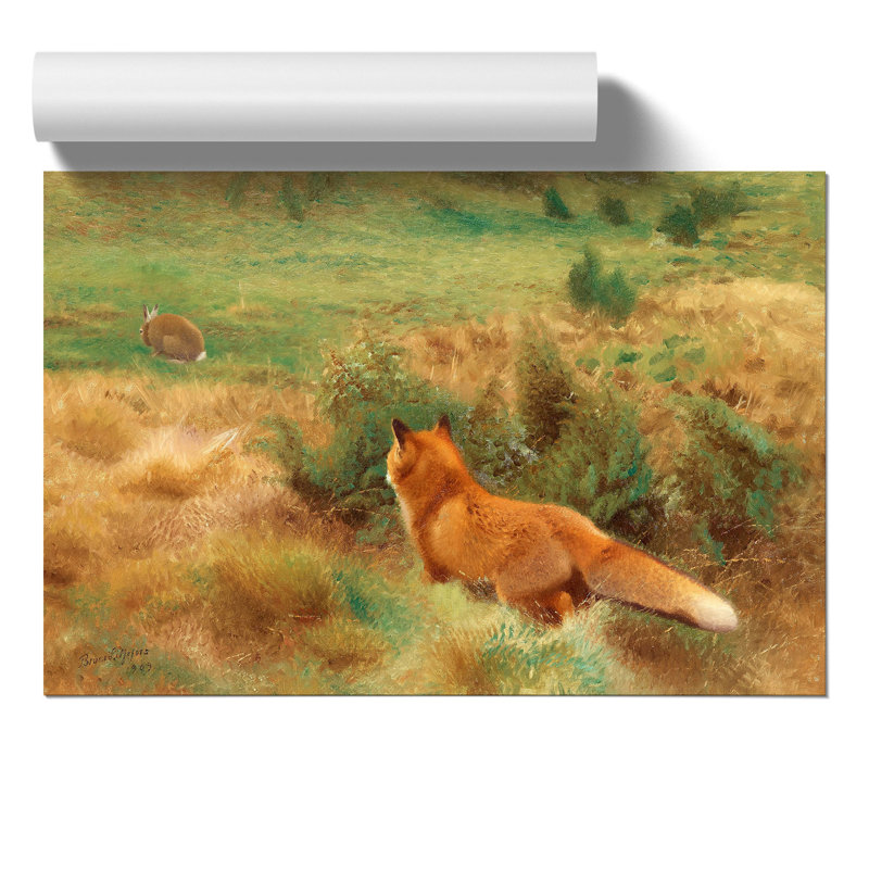 Fox Stalking a Brown Hare by Bruno Liljefors - Frameless Print, 42cm H x 59cm W x 0.1cm D