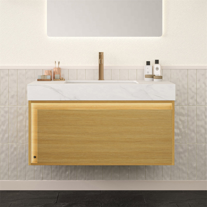 Pierre frittée 36 po avec lavabo encastré en céramique blanche, sans robinet, sans armoire
