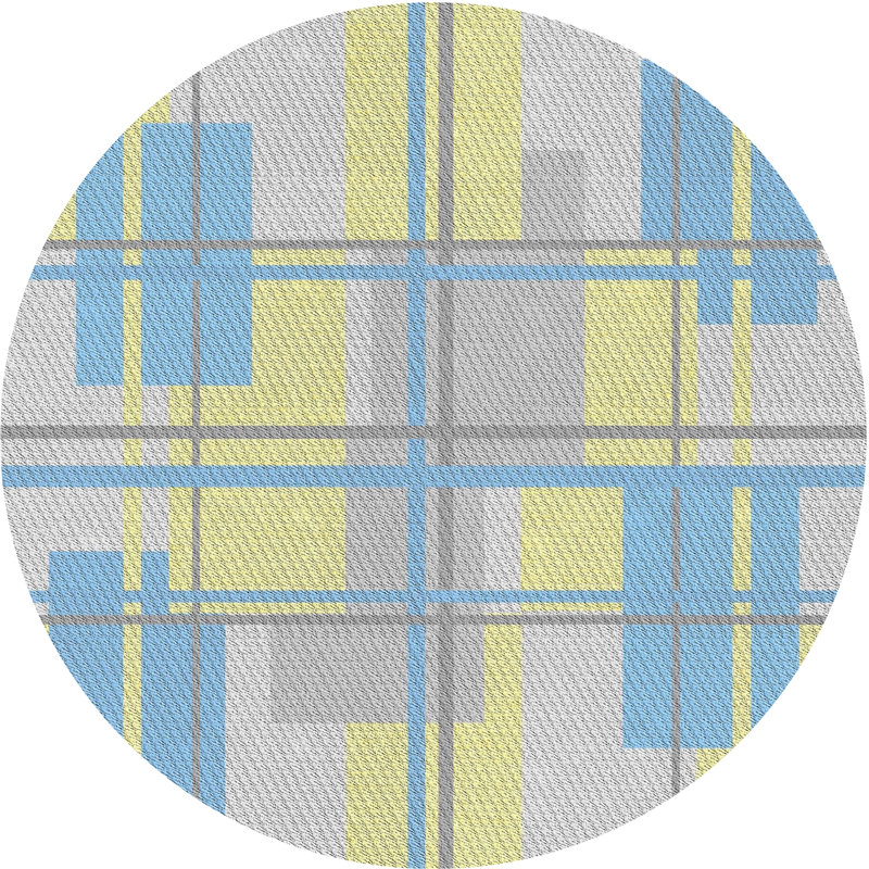 Tapis géométrique jaune / bleu, Rond 6 pi