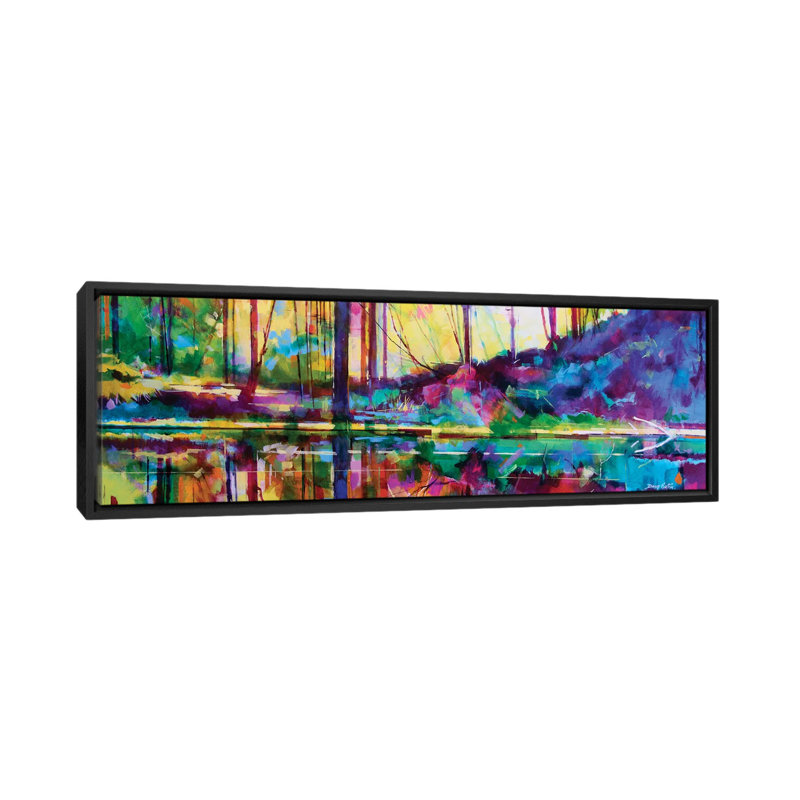 Serenity At Meadowcliff by Doug Eaton - Panoramic Painting on Canvas, 30.48 cm H x 91.44 cm W, Black Framed