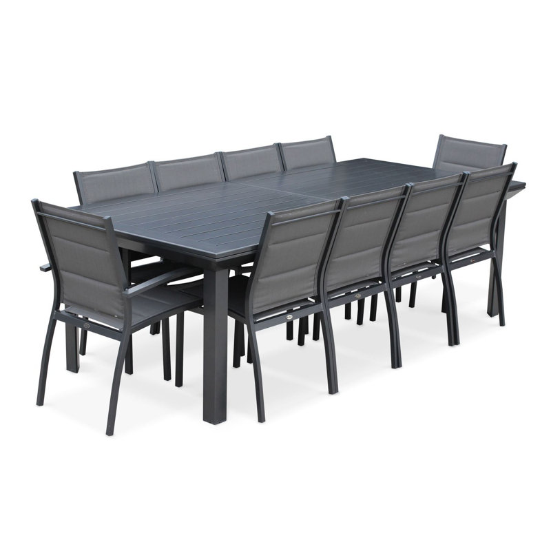Aleki 10 - Person Patio Dining Set Extendable Rectangular Table, Grey