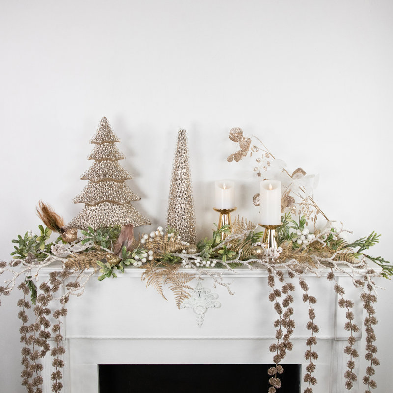 Vaporisateur de Noël artificiel à feuilles scintillantes - 32 po - blanc et or