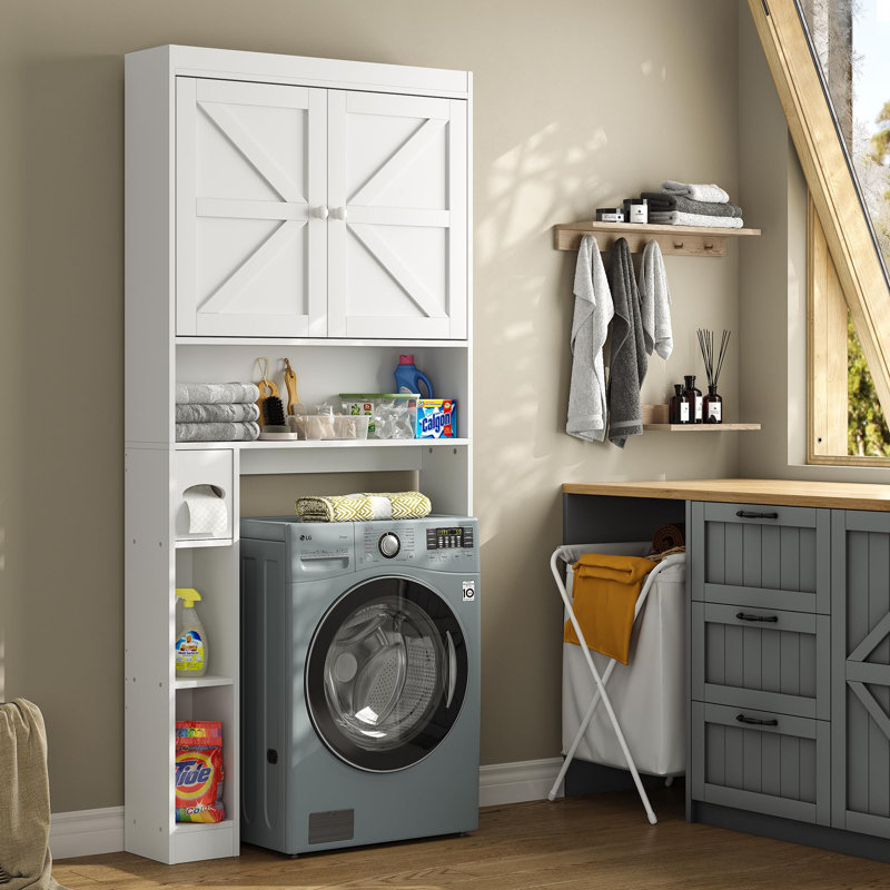 32.3''W Over The Toilet Storage Cabinet with Barn Doors, White