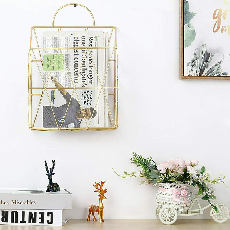 Winchendon Metal Free Standing Magazine Rack, Gold