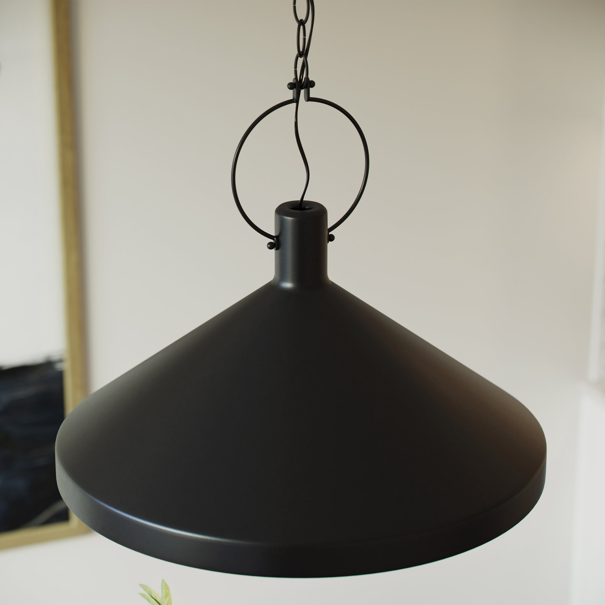 Single Light Metal Dimmable Pendant, Black, 19.75" H x 24" W x 24" D