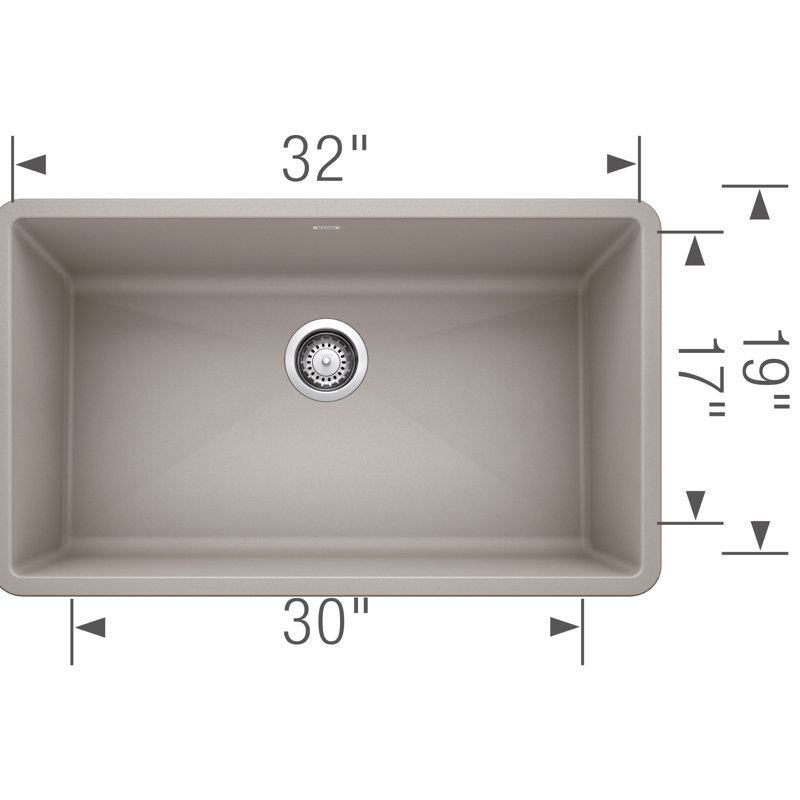 Évier de cuisine à simple cuve en granite avec crépine Precis L 32 po x l 19 po Precis, Gris béton