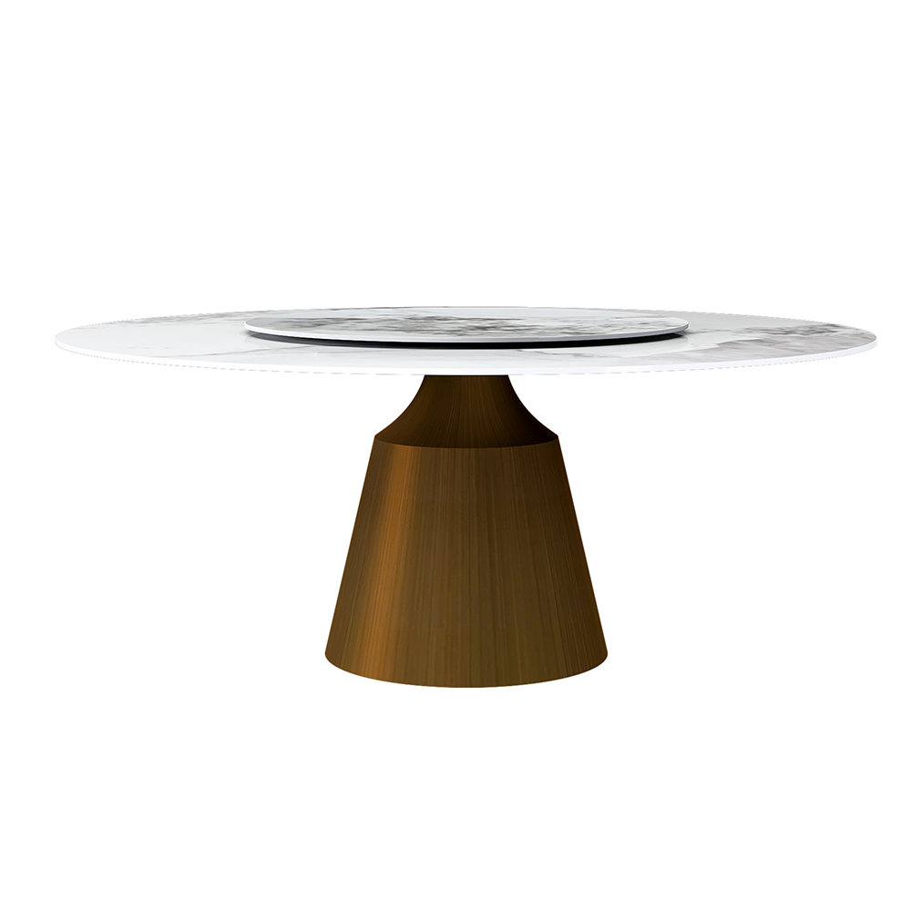 Everly Quinn 59" Round Stone Top Stainless Steel Dining Table | Wayfair