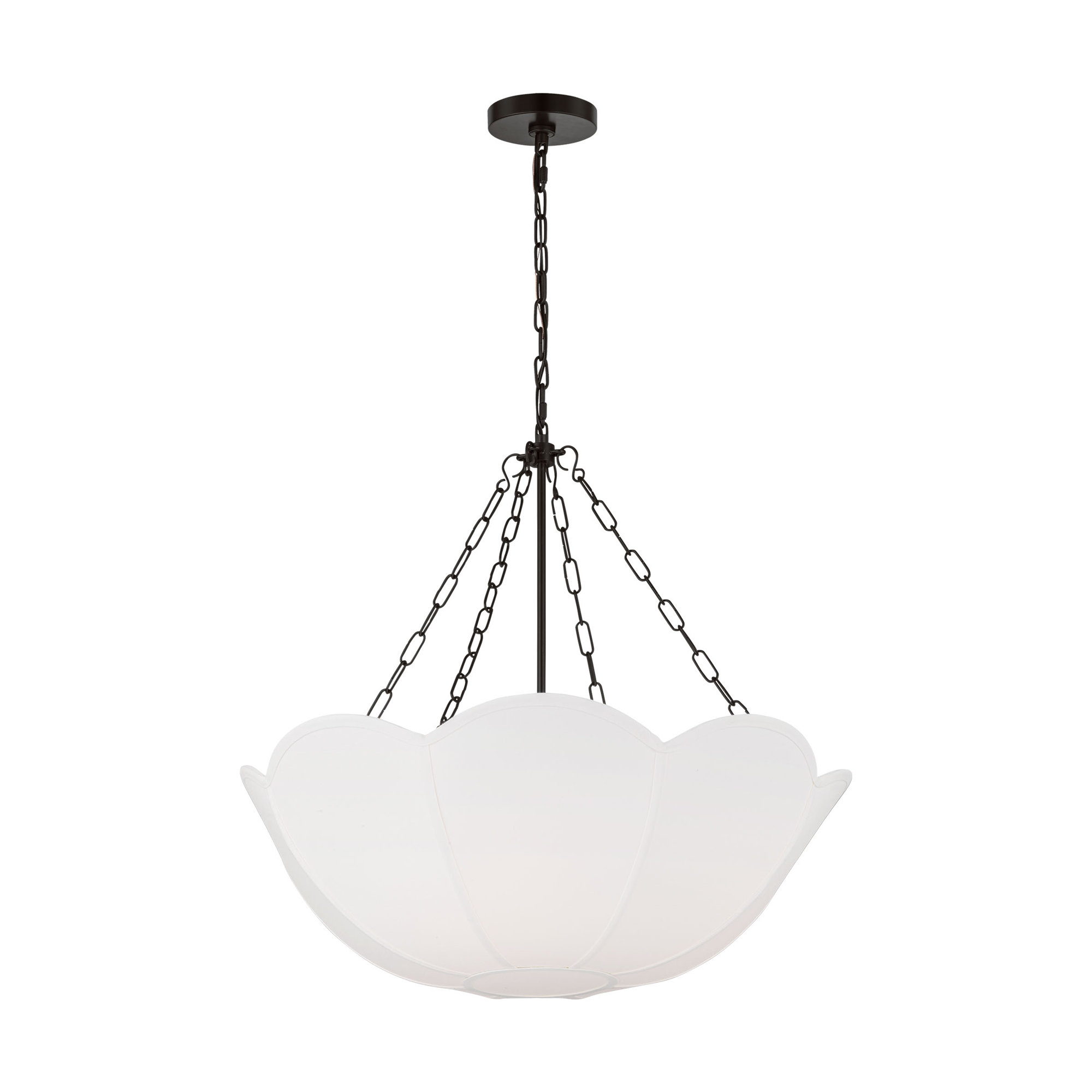 Alexa Hampton Stassi Dining Room Chandelier With White Linen Shade, Aged Iron, 23.75" H x 24" W x 24" D, 3 Lights