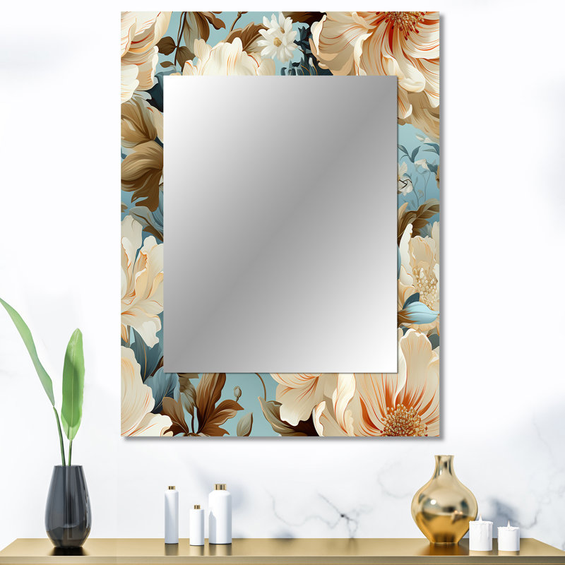 Dylenn Beige Timeless Peony Delights - miroir floral unique, grand miroir mural Cottage, impression d'art en métal