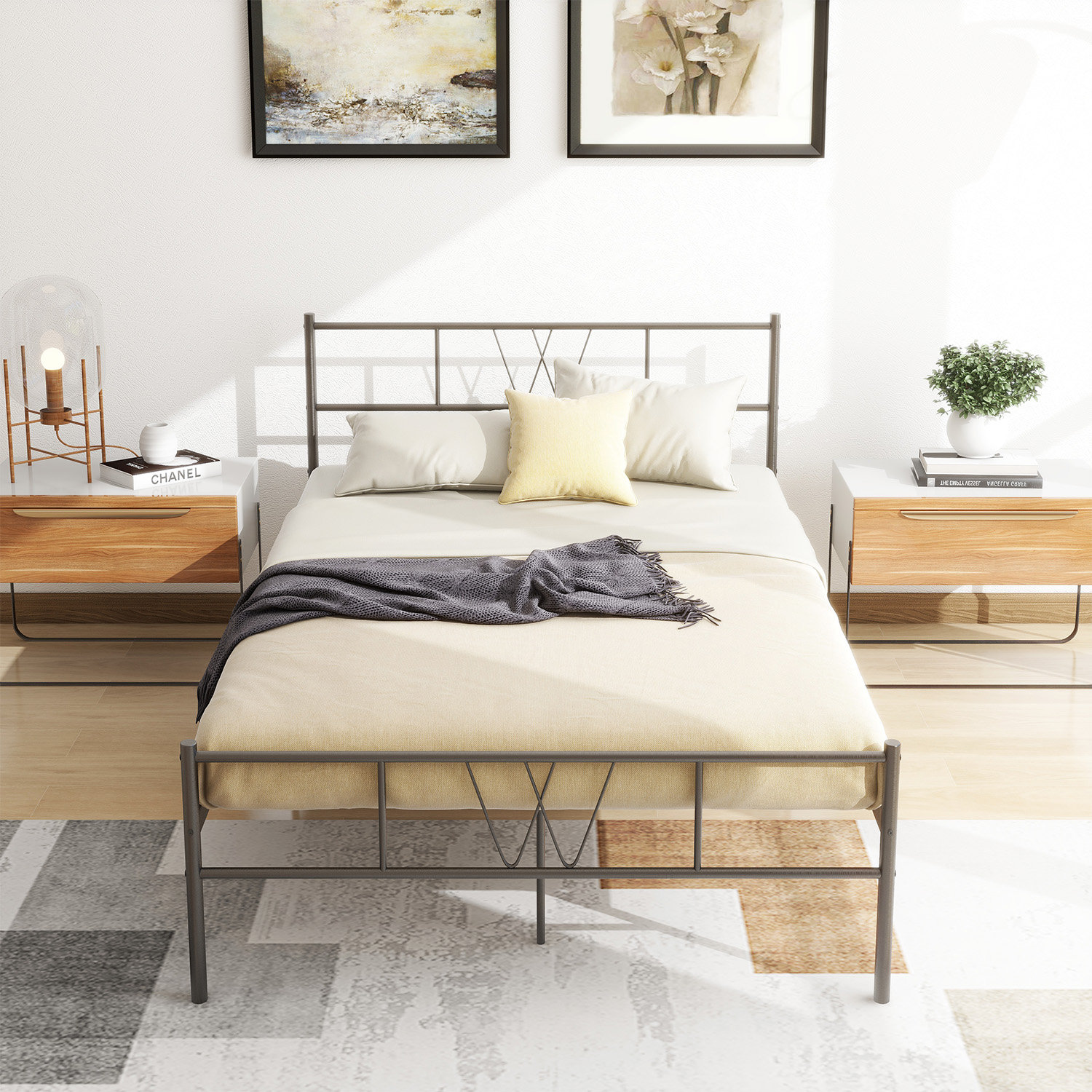 Ebern Designs Loronda Size Metal Platform Bed Frame with Headboard and ...