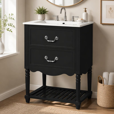 Vintage Bathroom Vanity with Ceramic Sink and Soft-Close Drawers