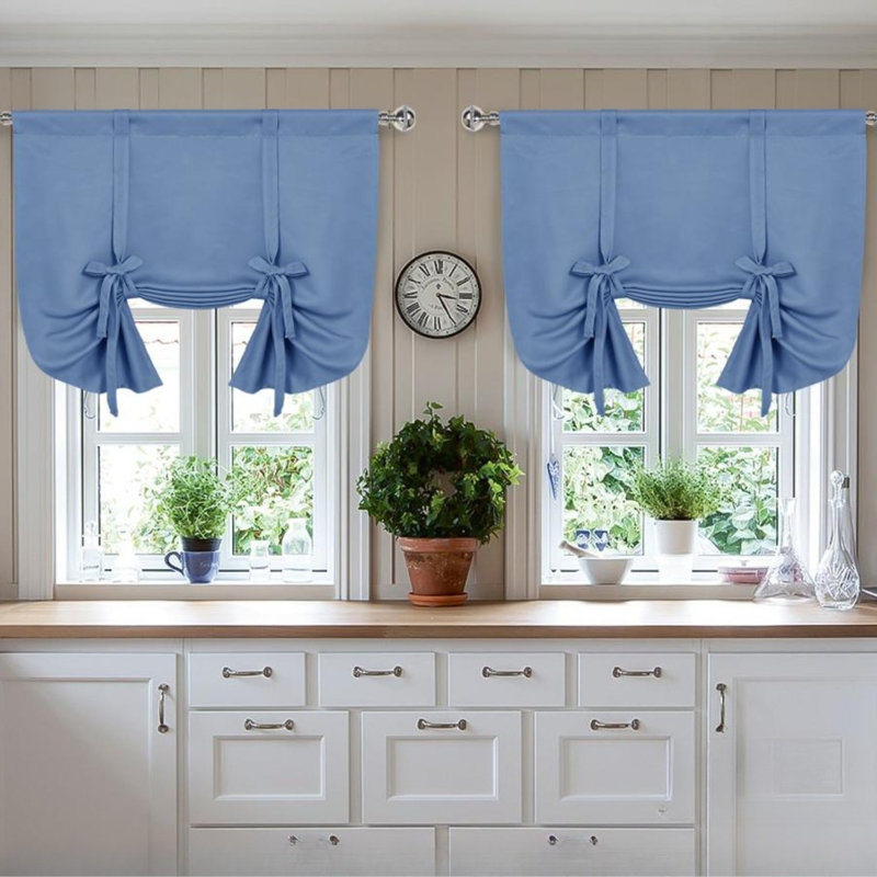 2 Panels Blackout Curtains-Tie Up Shade for Window Thermal Insulated Room Darkening Rod Pocket Curtains for Kitchen