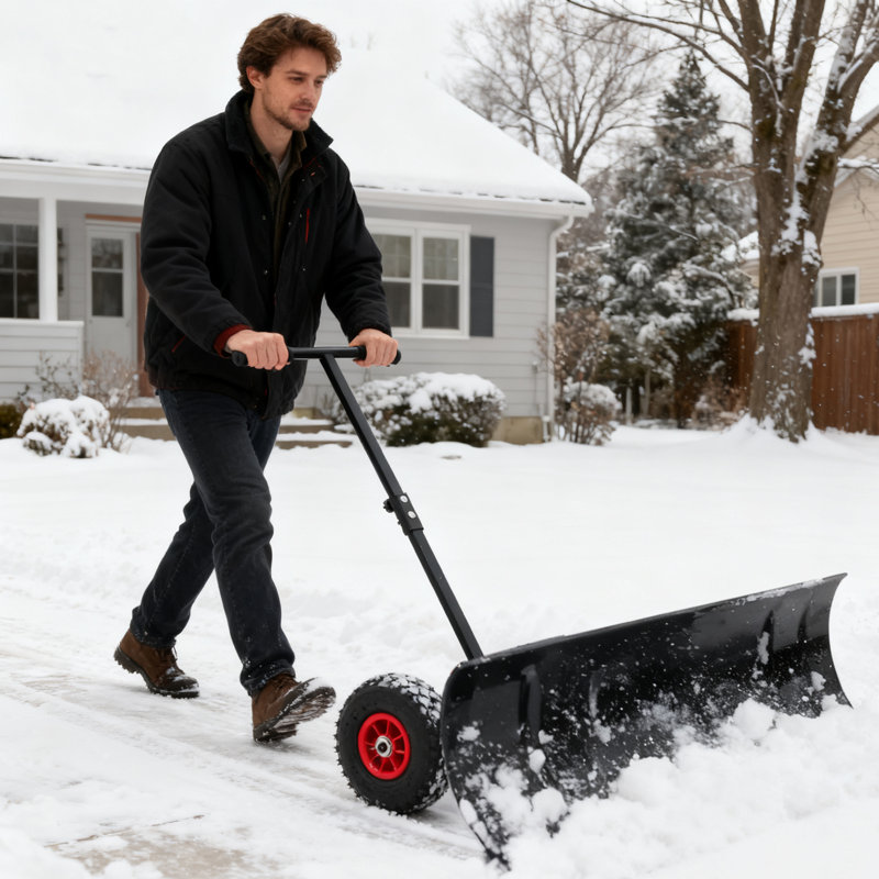 40.4 in. Metal Rolling Snow Pusher Shovel with Adjustable Steel Blade Angle and Wheels