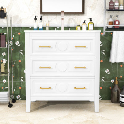 Elegant Wooden Bathroom Vanity with Basin and Drawers