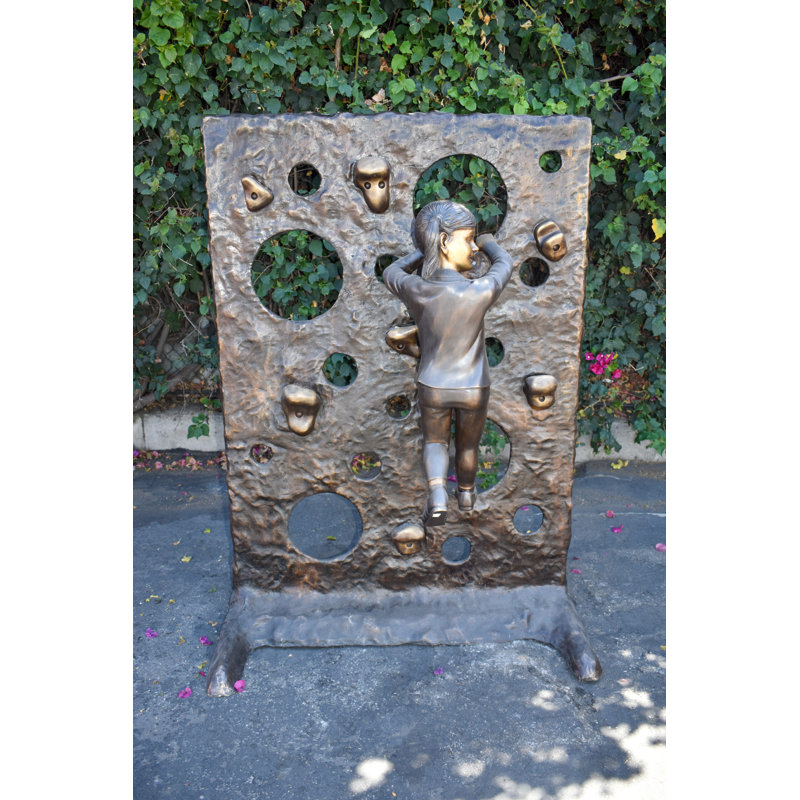 Young Girl Playing on A Climbing Wall Bronze Statue Life Size 44" x 26" x 57"H