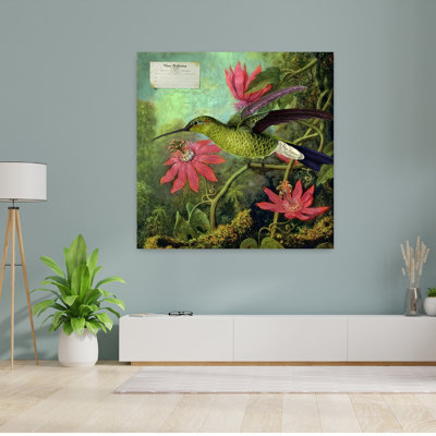 A Bird Painted Classic Vintage Abstract Hummingbird Bird Flower Forest Wall Art