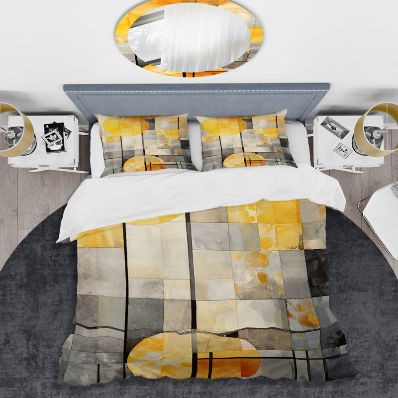 Ensemble de housse de couette jaune avec panneaux solaires jaunes - Collages abstraits, Housse de couette pour grand lit