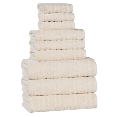 Mika Smart Twist Viscose Cotton Blend Medium Weight Solid Textured Ribbed 9 Piece Towel Set