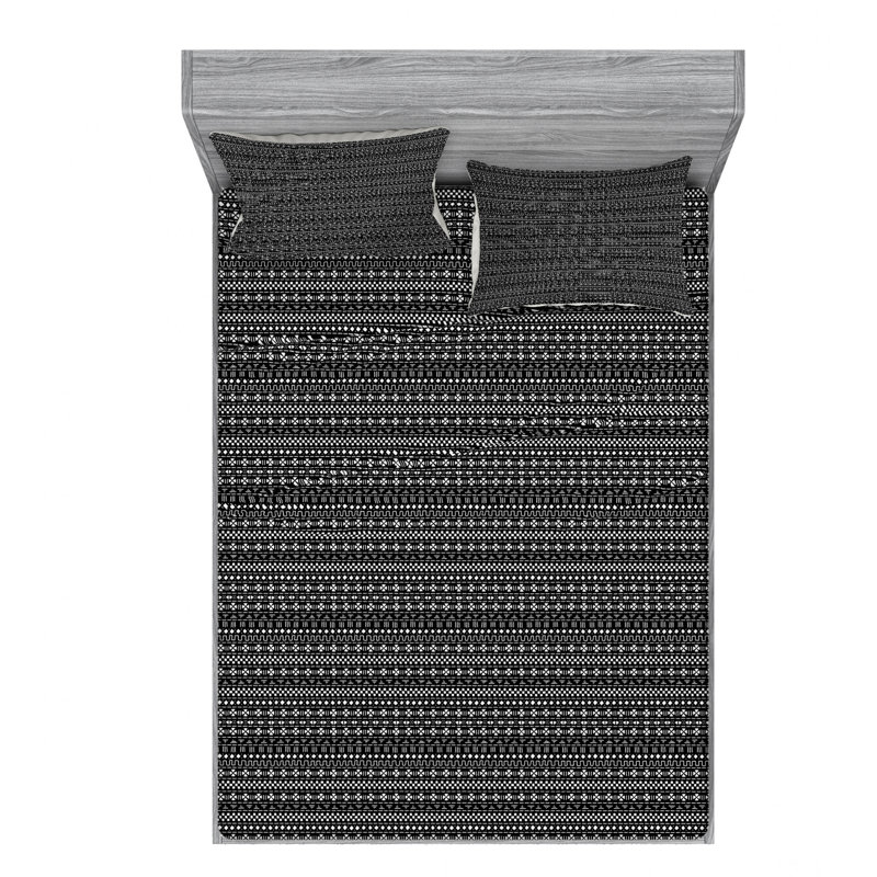 Microfiber Geometric Sheet Set, Queen Sheet Set with Fitted Sheet